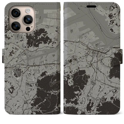 【小倉（福岡県）】地図柄iPhoneケース（手帳タイプ）モノトーン・iPhone 16 Plus 用