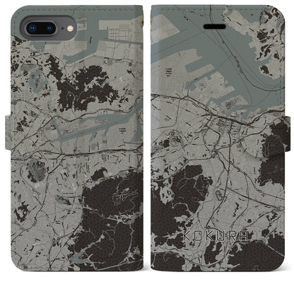 【小倉（福岡県）】地図柄iPhoneケース（手帳タイプ）モノトーン・iPhone 8Plus /7Plus / 6sPlus / 6Plus 用