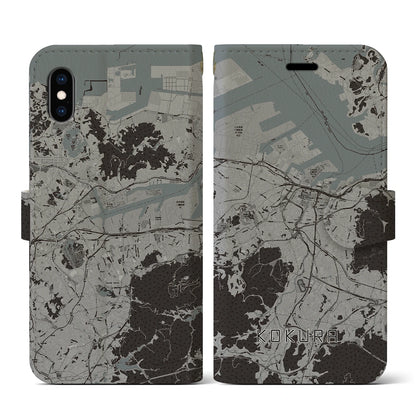 【小倉（福岡県）】地図柄iPhoneケース（手帳タイプ）モノトーン・iPhone XS / X 用