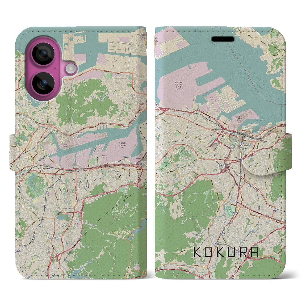 【小倉（福岡県）】地図柄iPhoneケース（手帳タイプ）ナチュラル・iPhone 16 Pro 用