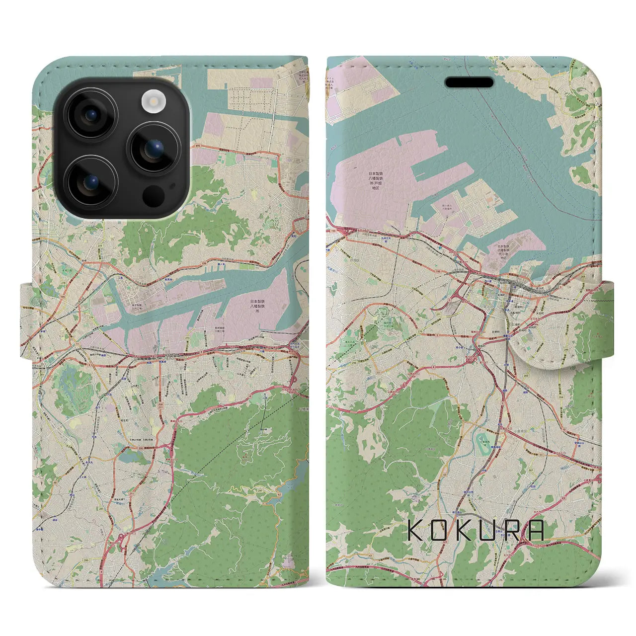 【小倉（福岡県）】地図柄iPhoneケース（手帳タイプ）ナチュラル・iPhone 16 用