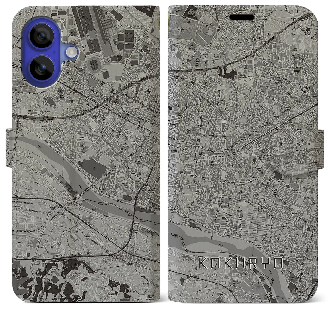 【国領(東京都)】地図柄iPhoneケース(手帳タイプ)モノトーン・iPhone 16 Pro Max 用