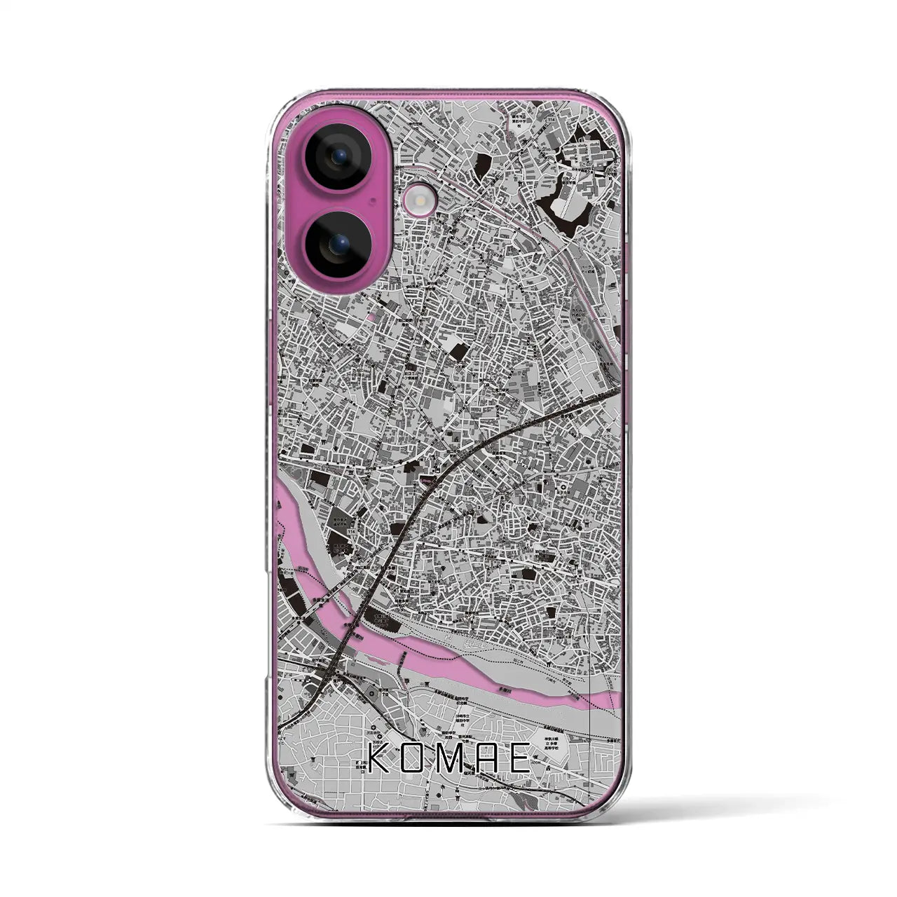 【狛江（東京都）】地図柄iPhoneケース（クリアタイプ）モノトーン・iPhone 16 用