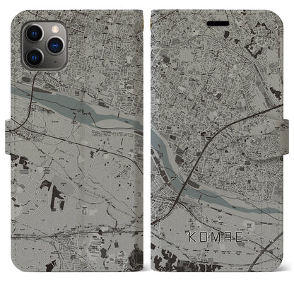 【狛江】地図柄iPhoneケース（手帳両面タイプ・モノトーン）iPhone 11 Pro Max 用