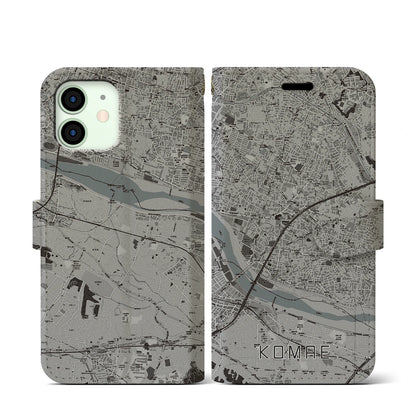 【狛江（東京都）】地図柄iPhoneケース（手帳タイプ）モノトーン・iPhone 12 mini 用