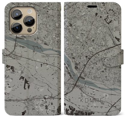 【狛江】地図柄iPhoneケース（手帳両面タイプ・モノトーン）iPhone 14 Pro Max 用