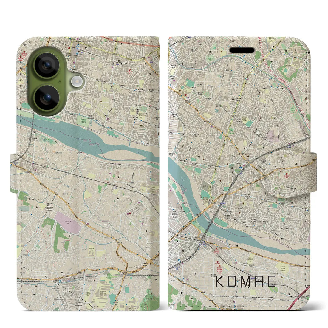 【狛江（東京都）】地図柄iPhoneケース（手帳タイプ）モノトーン・iPhone 17 Pro Max 用