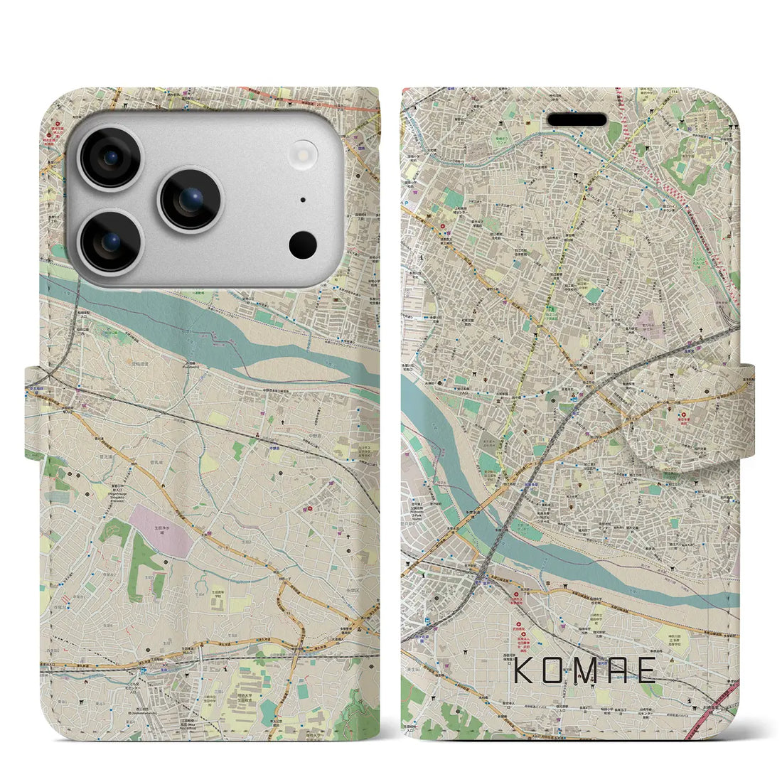 【狛江（東京都）】地図柄iPhoneケース（手帳タイプ）ナチュラル・iPhone 17 Pro Max 用