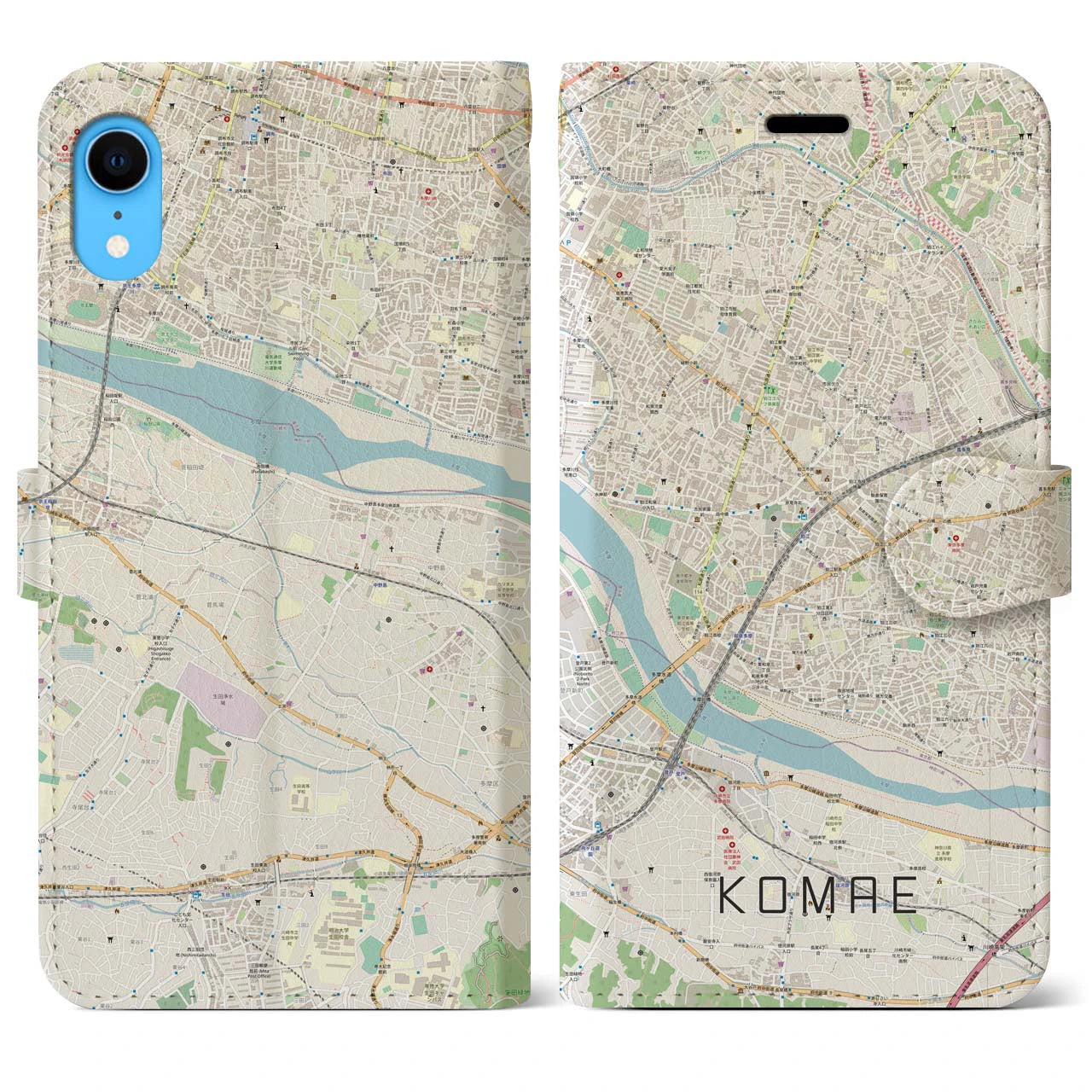 【狛江（東京都）】地図柄iPhoneケース（手帳タイプ）ナチュラル・iPhone XR 用