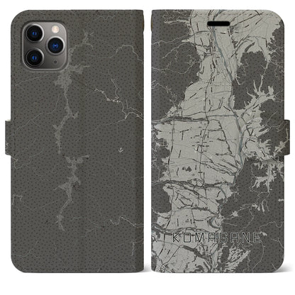 【駒ヶ根（長野県）】地図柄iPhoneケース（手帳タイプ）モノトーン・iPhone 11 Pro Max 用