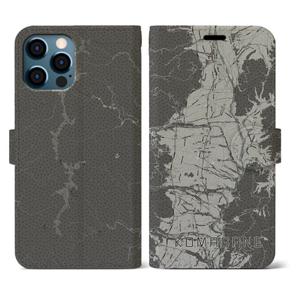【駒ヶ根（長野県）】地図柄iPhoneケース（手帳タイプ）モノトーン・iPhone 12 / 12 Pro 用