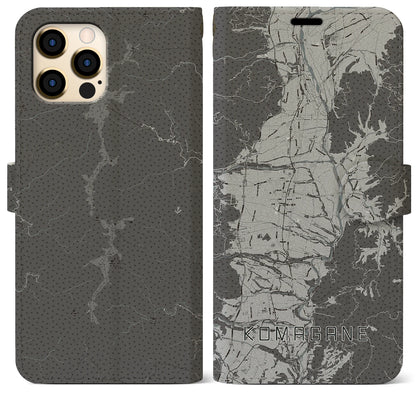 【駒ヶ根（長野県）】地図柄iPhoneケース（手帳タイプ）モノトーン・iPhone 12 Pro Max 用