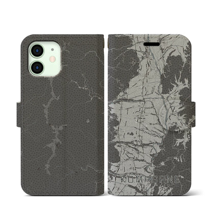 【駒ヶ根（長野県）】地図柄iPhoneケース（手帳タイプ）モノトーン・iPhone 12 mini 用