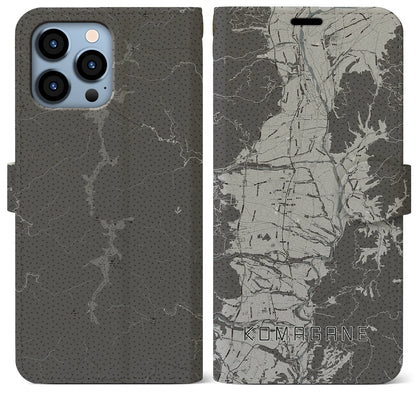 【駒ヶ根（長野県）】地図柄iPhoneケース（手帳タイプ）モノトーン・iPhone 13 Pro Max 用