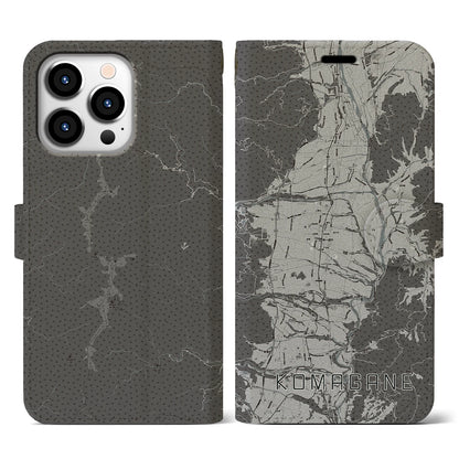 【駒ヶ根（長野県）】地図柄iPhoneケース（手帳タイプ）モノトーン・iPhone 13 Pro 用