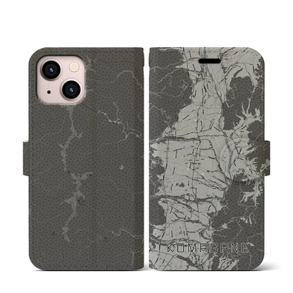 【駒ヶ根（長野県）】地図柄iPhoneケース（手帳タイプ）モノトーン・iPhone 13 mini 用