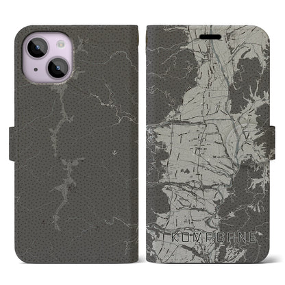 【駒ヶ根（長野県）】地図柄iPhoneケース（手帳タイプ）モノトーン・iPhone 14 用