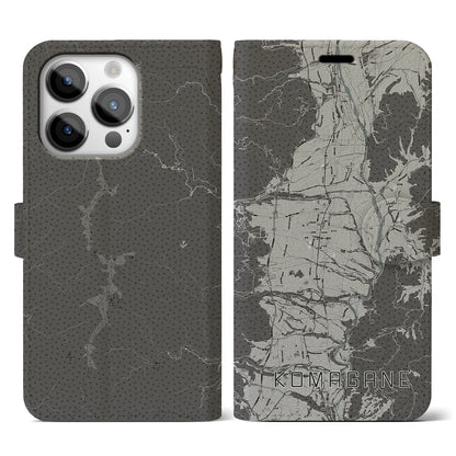 【駒ヶ根（長野県）】地図柄iPhoneケース（手帳タイプ）モノトーン・iPhone 14 Pro 用