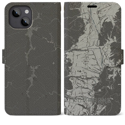 【駒ヶ根（長野県）】地図柄iPhoneケース（手帳タイプ）モノトーン・iPhone 14 Plus 用