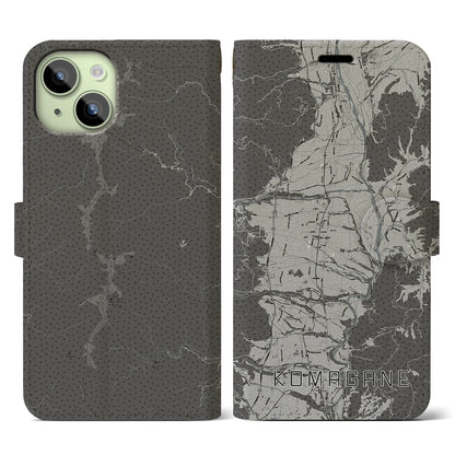 【駒ヶ根（長野県）】地図柄iPhoneケース（手帳タイプ）モノトーン・iPhone 15 用