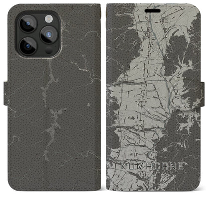 【駒ヶ根（長野県）】地図柄iPhoneケース（手帳タイプ）モノトーン・iPhone 15 Pro Max 用