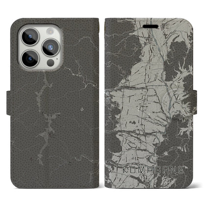 【駒ヶ根（長野県）】地図柄iPhoneケース（手帳タイプ）モノトーン・iPhone 15 Pro 用