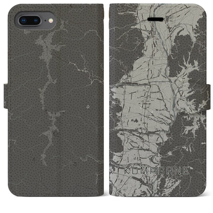 【駒ヶ根（長野県）】地図柄iPhoneケース（手帳タイプ）モノトーン・iPhone 8Plus /7Plus / 6sPlus / 6Plus 用