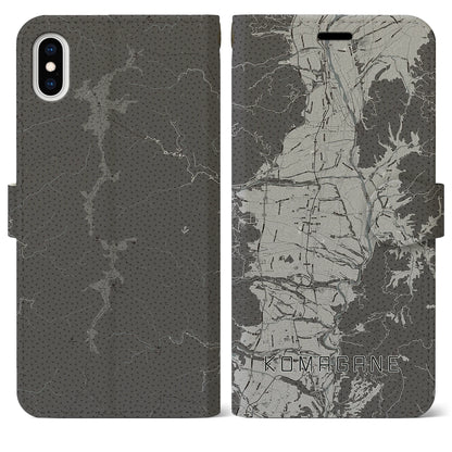 【駒ヶ根（長野県）】地図柄iPhoneケース（手帳タイプ）モノトーン・iPhone XS Max 用