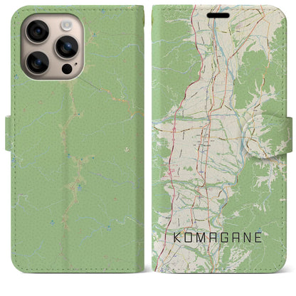 【駒ヶ根（長野県）】地図柄iPhoneケース（手帳タイプ）ナチュラル・iPhone 16 Plus 用