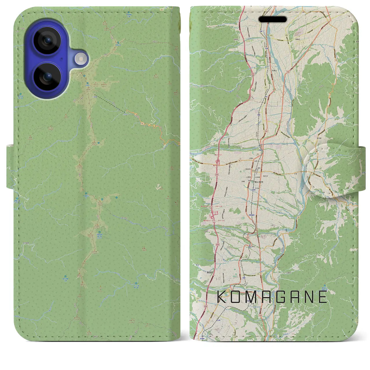 【駒ヶ根（長野県）】地図柄iPhoneケース（手帳タイプ）ナチュラル・iPhone 16 Pro Max 用