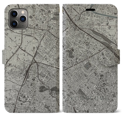 【駒込（東京都）】地図柄iPhoneケース（手帳タイプ）モノトーン・iPhone 11 Pro Max 用