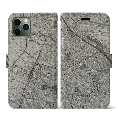 【駒込（東京都）】地図柄iPhoneケース（手帳タイプ）モノトーン・iPhone 11 Pro 用