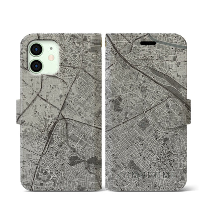 【駒込（東京都）】地図柄iPhoneケース（手帳タイプ）モノトーン・iPhone 12 mini 用