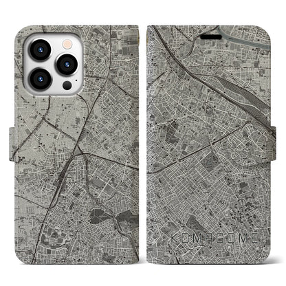 【駒込（東京都）】地図柄iPhoneケース（手帳タイプ）モノトーン・iPhone 13 Pro 用