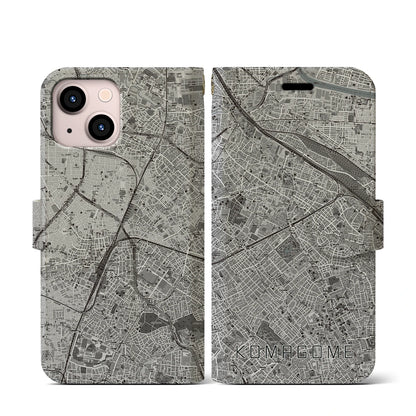【駒込（東京都）】地図柄iPhoneケース（手帳タイプ）モノトーン・iPhone 13 mini 用