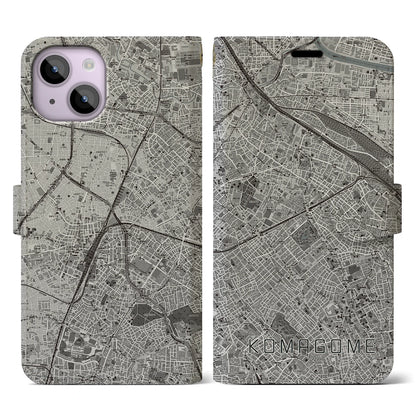 【駒込（東京都）】地図柄iPhoneケース（手帳タイプ）モノトーン・iPhone 14 用