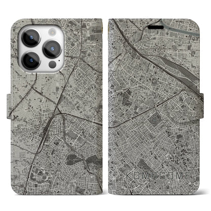 【駒込（東京都）】地図柄iPhoneケース（手帳タイプ）モノトーン・iPhone 14 Pro 用