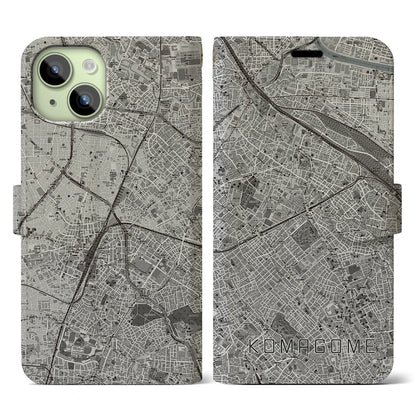 【駒込（東京都）】地図柄iPhoneケース（手帳タイプ）モノトーン・iPhone 15 用