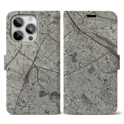 【駒込（東京都）】地図柄iPhoneケース（手帳タイプ）モノトーン・iPhone 15 Pro 用