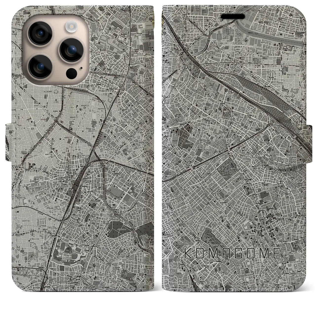 【駒込（東京都）】地図柄iPhoneケース（手帳タイプ）モノトーン・iPhone 16 Plus 用