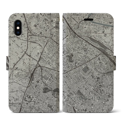 【駒込（東京都）】地図柄iPhoneケース（手帳タイプ）モノトーン・iPhone XS / X 用