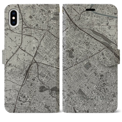 【駒込（東京都）】地図柄iPhoneケース（手帳タイプ）モノトーン・iPhone XS Max 用