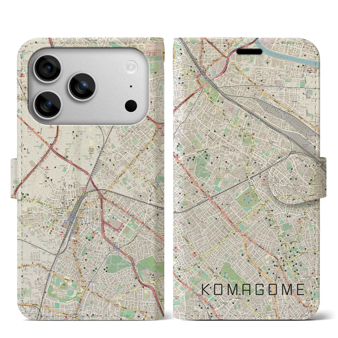 【駒込（東京都）】地図柄iPhoneケース（手帳タイプ）モノトーン・iPhone 17 Pro Max 用