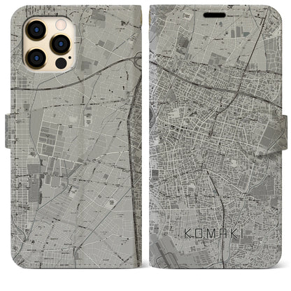 【小牧（愛知県）】地図柄iPhoneケース（手帳タイプ）モノトーン・iPhone 12 Pro Max 用