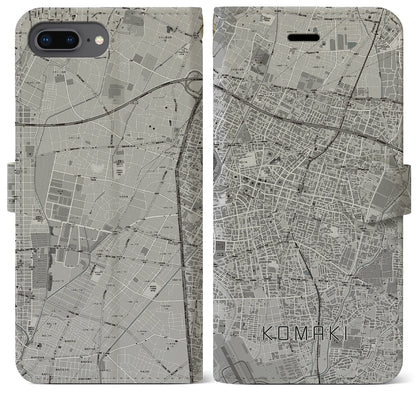 【小牧（愛知県）】地図柄iPhoneケース（手帳タイプ）モノトーン・iPhone 8Plus /7Plus / 6sPlus / 6Plus 用