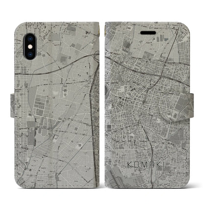 【小牧（愛知県）】地図柄iPhoneケース（手帳タイプ）モノトーン・iPhone XS / X 用