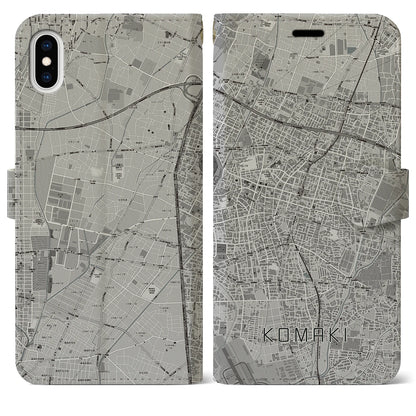 【小牧（愛知県）】地図柄iPhoneケース（手帳タイプ）モノトーン・iPhone XS Max 用