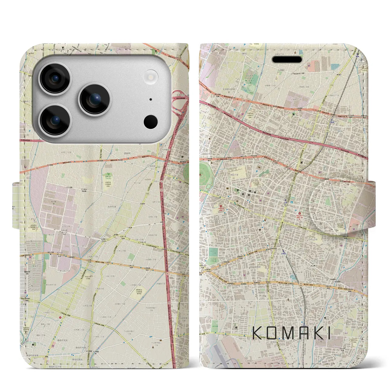 【小牧（愛知県）】地図柄iPhoneケース（手帳タイプ）