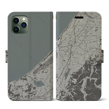 【小松（石川県）】地図柄iPhoneケース（手帳タイプ）モノトーン・iPhone 11 Pro 用