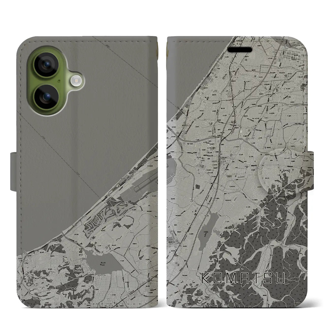 【小松（石川県）】地図柄iPhoneケース（手帳タイプ）